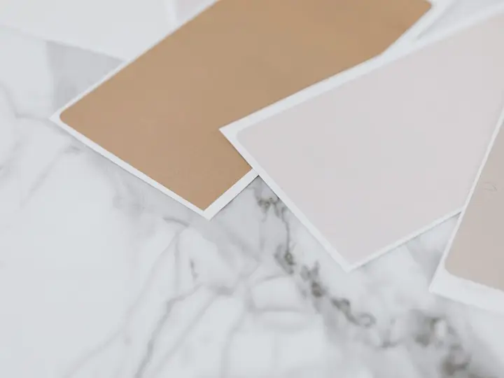 Laminate and surface-finish samples on a marble top